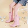 imageGirls Cowboy Boots Pull On Cowgirl Boots Pointed Toe Mid Calf Western Boots for Little Kid Big KidRhinestone Pink