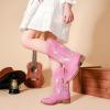 imageKids Cowgirl Boots for Girls Western Square Toe Girls Sparkle Boots Zipper Mid Calf Low Heel Horse Riding for Toddler Little Big KidsFuchsia Rainbow