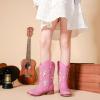 imageKids Cowgirl Boots for Girls Western Square Toe Girls Sparkle Boots Zipper Mid Calf Low Heel Horse Riding for Toddler Little Big KidsFuchsia Rainbow