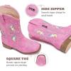 imageKids Cowgirl Boots for Girls Western Square Toe Girls Sparkle Boots Zipper Mid Calf Low Heel Horse Riding for Toddler Little Big KidsFuchsia Rainbow