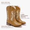 imageKids Cowgirl Boots for Girls Western Square Toe Girls Sparkle Boots Zipper Mid Calf Low Heel Horse Riding for Toddler Little Big KidsKhaki Gold
