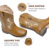 imageKids Cowgirl Boots for Girls Western Square Toe Girls Sparkle Boots Zipper Mid Calf Low Heel Horse Riding for Toddler Little Big KidsKhaki Gold