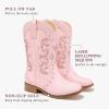 imageKids Cowgirl Boots for Girls Western Square Toe Girls Sparkle Boots Zipper Mid Calf Low Heel Horse Riding for Toddler Little Big KidsPink