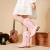 imageKids Cowgirl Boots for Girls Western Square Toe Girls Sparkle Boots Zipper Mid Calf Low Heel Horse Riding for Toddler Little Big KidsPink
