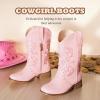 imageKids Cowgirl Boots for Girls Western Square Toe Girls Sparkle Boots Zipper Mid Calf Low Heel Horse Riding for Toddler Little Big KidsPink