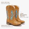 imageKids Cowgirl Boots for Girls Western Square Toe Girls Sparkle Boots Zipper Mid Calf Low Heel Horse Riding for Toddler Little Big KidsTan Blue