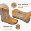 imageKids Cowgirl Boots for Girls Western Square Toe Girls Sparkle Boots Zipper Mid Calf Low Heel Horse Riding for Toddler Little Big KidsTan Blue