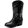 imageCowgirl Boots for Girls Mid Calf Youth Girl Cowboy Western Boots Pointed Toe Embroidered for Horse Riding Country Party Toddler Little Big KidsBlack