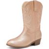 imageCowgirl Boots for Little Girls Mid Calf Pointed Toe Kid Cowboy Boots Side Zipper Classic Embroidered Western Boots Horse Riding Shoes Party for Toddler Little Big KidsCham