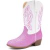 imageCowgirl Boots for Little Girls Mid Calf Pointed Toe Kid Cowboy Boots Side Zipper Classic Embroidered Western Boots Horse Riding Shoes Party for Toddler Little Big KidsPink White