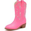 imageGirls Cowboy Boots Pull On Cowgirl Boots Pointed Toe Mid Calf Western Boots for Little Kid Big KidRhinestone Fuchsia