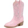 imageGirls Cowboy Boots Pull On Cowgirl Boots Pointed Toe Mid Calf Western Boots for Little Kid Big KidRhinestone Pink