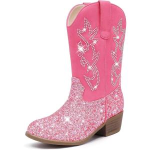 imageCowboy Boots for Girls Pointed Toe Kids Cowgirl Boots Mid Calf Western Youth Cowgirl Boots Horse Riding Party for Toddler Little Big KidsPink Sequin