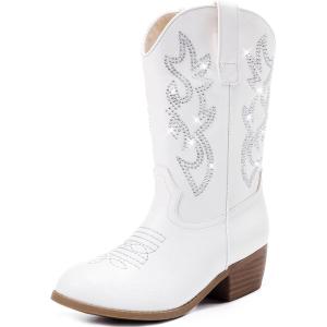 imageCowboy Boots for Girls Pointed Toe Kids Cowgirl Boots Mid Calf Western Youth Cowgirl Boots Horse Riding Party for Toddler Little Big KidsWhite Rhinestone