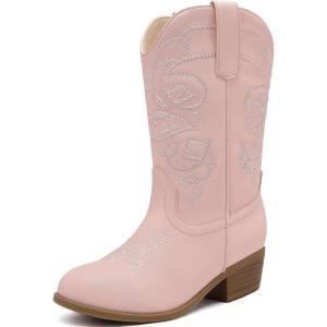 imageCowgirl Boots for Girls Mid Calf Youth Girl Cowboy Western Boots Pointed Toe Embroidered for Horse Riding Country Party Toddler Little Big KidsLight Pink