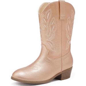 imageCowgirl Boots for Little Girls Mid Calf Pointed Toe Kid Cowboy Boots Side Zipper Classic Embroidered Western Boots Horse Riding Shoes Party for Toddler Little Big KidsCham
