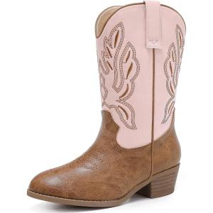 imageCowgirl Boots for Little Girls Mid Calf Pointed Toe Kid Cowboy Boots Side Zipper Classic Embroidered Western Boots Horse Riding Shoes Party for Toddler Little Big KidsPink Brown