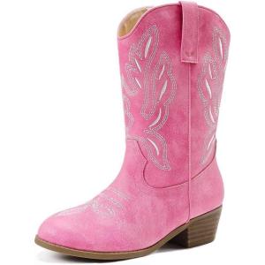 imageCowgirl Boots for Little Girls Mid Calf Pointed Toe Kid Cowboy Boots Side Zipper Classic Embroidered Western Boots Horse Riding Shoes Party for Toddler Little Big KidsPink