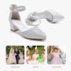 imageLittle Girls Sandals Closed Toe High Heels Formal Dress Shoes Ankle Strap Pointed Toe Heeled for Little Big Kids in Wedding Party Block Chunky Pump ShoesClassic Shimmer Silver
