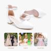 imageLittle Girls Sandals Closed Toe High Heels Formal Dress Shoes Ankle Strap Pointed Toe Heeled for Little Big Kids in Wedding Party Block Chunky Pump ShoesClassic Pu White