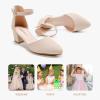 imageLittle Girls Sandals Closed Toe High Heels Formal Dress Shoes Ankle Strap Pointed Toe Heeled for Little Big Kids in Wedding Party Block Chunky Pump ShoesClassic Nubuck Nude