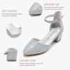 imageLittle Girls Sandals Closed Toe High Heels Formal Dress Shoes Ankle Strap Pointed Toe Heeled for Little Big Kids in Wedding Party Block Chunky Pump ShoesClassic Glitter Silver