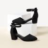 imageLittle Girls Sandals Closed Toe High Heels Formal Dress Shoes Ankle Strap Pointed Toe Heeled for Little Big Kids in Wedding Party Block Chunky Pump ShoesClassic Suede Black