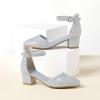 imageLittle Girls Sandals Closed Toe High Heels Formal Dress Shoes Ankle Strap Pointed Toe Heeled for Little Big Kids in Wedding Party Block Chunky Pump ShoesClassic Glitter Silver