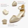 imageLittle Girls Sandals Closed Toe High Heels Formal Dress Shoes Ankle Strap Pointed Toe Heeled for Little Big Kids in Wedding Party Block Chunky Pump ShoesClassic Glitter Gold