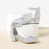 imageLittle Girls Sandals Closed Toe High Heels Formal Dress Shoes Ankle Strap Pointed Toe Heeled for Little Big Kids in Wedding Party Block Chunky Pump ShoesClassic Shimmer Silver