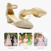 imageLittle Girls Sandals Closed Toe High Heels Formal Dress Shoes Ankle Strap Pointed Toe Heeled for Little Big Kids in Wedding Party Block Chunky Pump ShoesClassic Glitter Gold