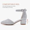 imageLittle Girls Sandals Closed Toe High Heels Formal Dress Shoes Ankle Strap Pointed Toe Heeled for Little Big Kids in Wedding Party Block Chunky Pump ShoesClassic Shimmer Silver