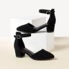 imageLittle Girls Sandals Closed Toe High Heels Formal Dress Shoes Ankle Strap Pointed Toe Heeled for Little Big Kids in Wedding Party Block Chunky Pump ShoesClassic Nubuck Black