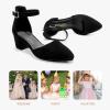 imageLittle Girls Sandals Closed Toe High Heels Formal Dress Shoes Ankle Strap Pointed Toe Heeled for Little Big Kids in Wedding Party Block Chunky Pump ShoesClassic Nubuck Black