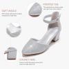 imageLittle Girls Sandals Closed Toe High Heels Formal Dress Shoes Ankle Strap Pointed Toe Heeled for Little Big Kids in Wedding Party Block Chunky Pump ShoesClassic Shimmer Silver