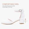 imageLittle Girls Sandals Closed Toe High Heels Formal Dress Shoes Ankle Strap Pointed Toe Heeled for Little Big Kids in Wedding Party Block Chunky Pump ShoesClassic Pu White