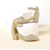 imageLittle Girls Sandals Closed Toe High Heels Formal Dress Shoes Ankle Strap Pointed Toe Heeled for Little Big Kids in Wedding Party Block Chunky Pump ShoesClassic Glitter Gold