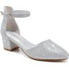 imageLittle Girls Sandals Closed Toe High Heels Formal Dress Shoes Ankle Strap Pointed Toe Heeled for Little Big Kids in Wedding Party Block Chunky Pump ShoesClassic Glitter Silver