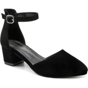 imageLittle Girls Sandals Closed Toe High Heels Formal Dress Shoes Ankle Strap Pointed Toe Heeled for Little Big Kids in Wedding Party Block Chunky Pump ShoesClassic Nubuck Black