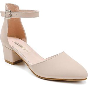 imageLittle Girls Sandals Closed Toe High Heels Formal Dress Shoes Ankle Strap Pointed Toe Heeled for Little Big Kids in Wedding Party Block Chunky Pump ShoesClassic Nubuck Nude