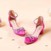 imageGirls Sandals Closed Toe High Heels Pointed Toe Ankle Strap Pumps Flower Girl Dressy Shoes in Wedding Party Cute Bowknot Chunky Block Heeled for Little Big KidsRhinestone Satin Fuchsia