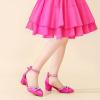 imageGirls Sandals Closed Toe High Heels Pointed Toe Ankle Strap Pumps Flower Girl Dressy Shoes in Wedding Party Cute Bowknot Chunky Block Heeled for Little Big KidsRhinestone Satin Fuchsia