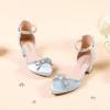 imageGirls Sandals Closed Toe High Heels Pointed Toe Ankle Strap Pumps Flower Girl Dressy Shoes in Wedding Party Cute Bowknot Chunky Block Heeled for Little Big KidsRhinestone Satin Blue
