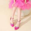 imageGirls Sandals Closed Toe High Heels Pointed Toe Ankle Strap Pumps Flower Girl Dressy Shoes in Wedding Party Cute Bowknot Chunky Block Heeled for Little Big KidsRhinestone Satin Fuchsia