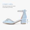 imageGirls Sandals Closed Toe High Heels Pointed Toe Ankle Strap Pumps Flower Girl Dressy Shoes in Wedding Party Cute Bowknot Chunky Block Heeled for Little Big KidsRhinestone Satin Blue