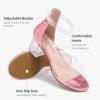 imageGirls Sandals Open Toe High Heels Fancy Dress Shoes Ankle Strap Chunky Block Heels Flower Girls Wedding Party Dressy Shoes for Toddler Little Big KidsPink Clear