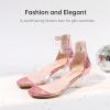 imageGirls Sandals Open Toe High Heels Fancy Dress Shoes Ankle Strap Chunky Block Heels Flower Girls Wedding Party Dressy Shoes for Toddler Little Big KidsPink Clear