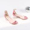 imageGirls Sandals Open Toe High Heels Fancy Dress Shoes Ankle Strap Chunky Block Heels Flower Girls Wedding Party Dressy Shoes for Toddler Little Big KidsPink Clear