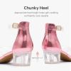 imageGirls Sandals Open Toe High Heels Fancy Dress Shoes Ankle Strap Chunky Block Heels Flower Girls Wedding Party Dressy Shoes for Toddler Little Big KidsPink Clear