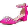 imageGirls Sandals Closed Toe High Heels Pointed Toe Ankle Strap Pumps Flower Girl Dressy Shoes in Wedding Party Cute Bowknot Chunky Block Heeled for Little Big KidsRhinestone Satin Fuchsia